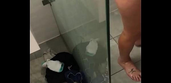  Sexy Hairy milf legs spread shower